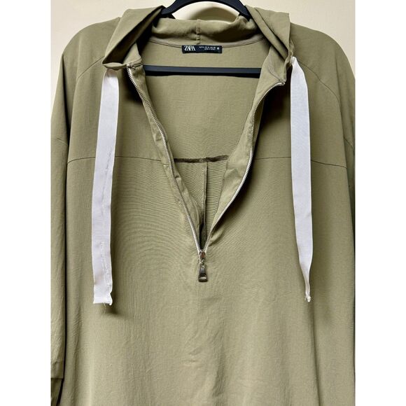 ZARA Hooded Track Style Dress with Grosgrain Ribbon Drawstring, Sz XL - Picture 5 of 14